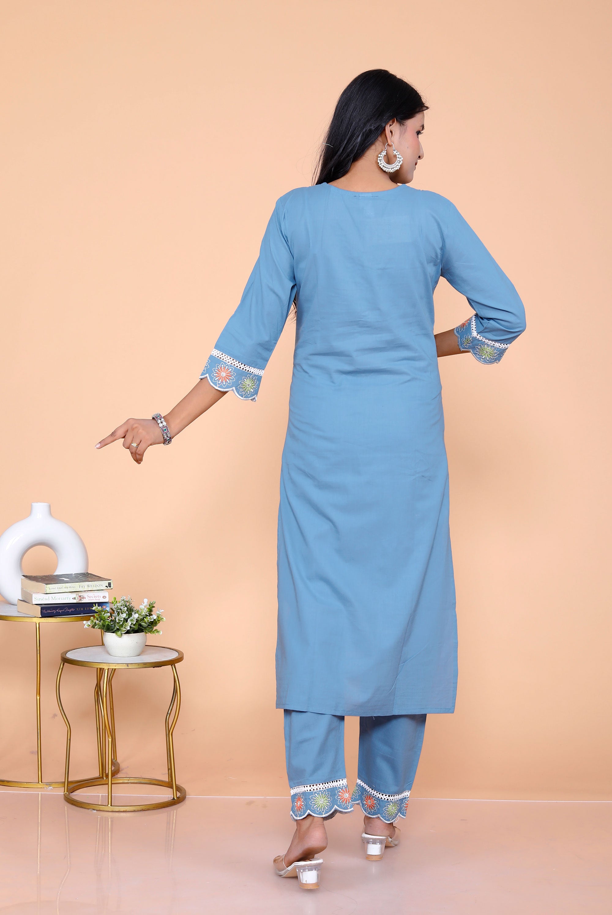 Pure Taj Cotton Embroidered Kurta, Pants & Dupatta Sets