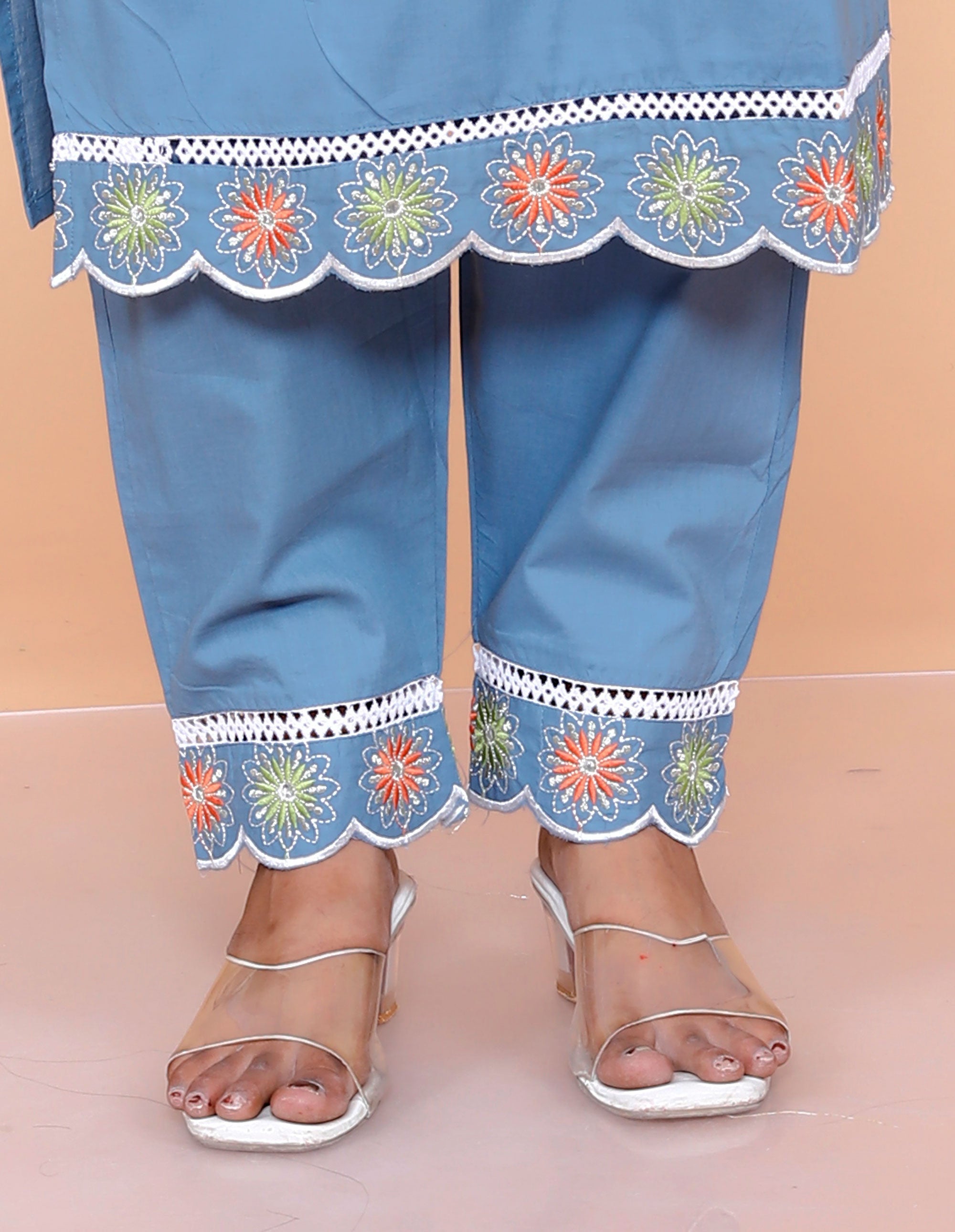 Pure Taj Cotton Embroidered Kurta, Pants & Dupatta Sets