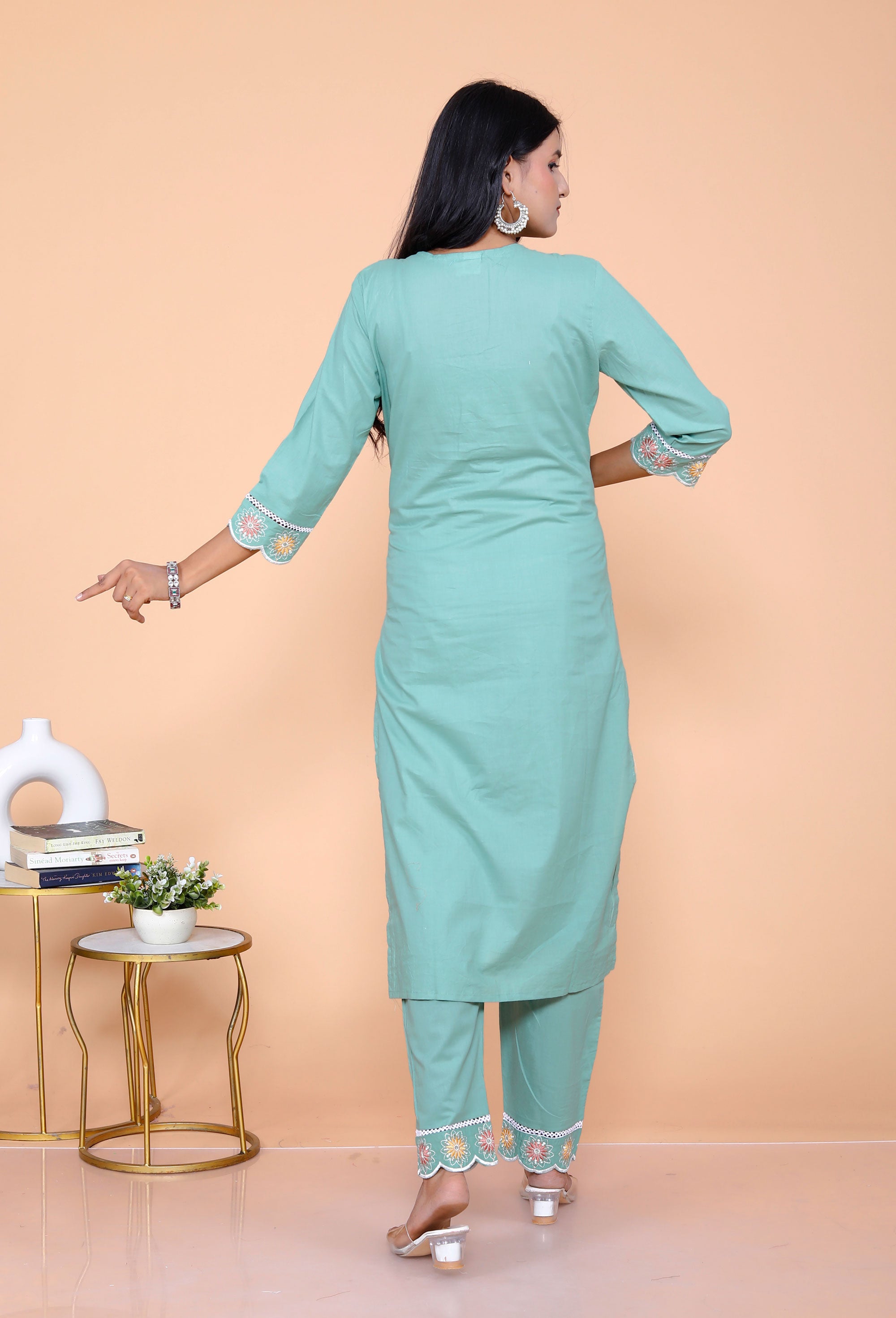 Pure Taj Cotton Embroidered Kurta, Pants & Dupatta Sets