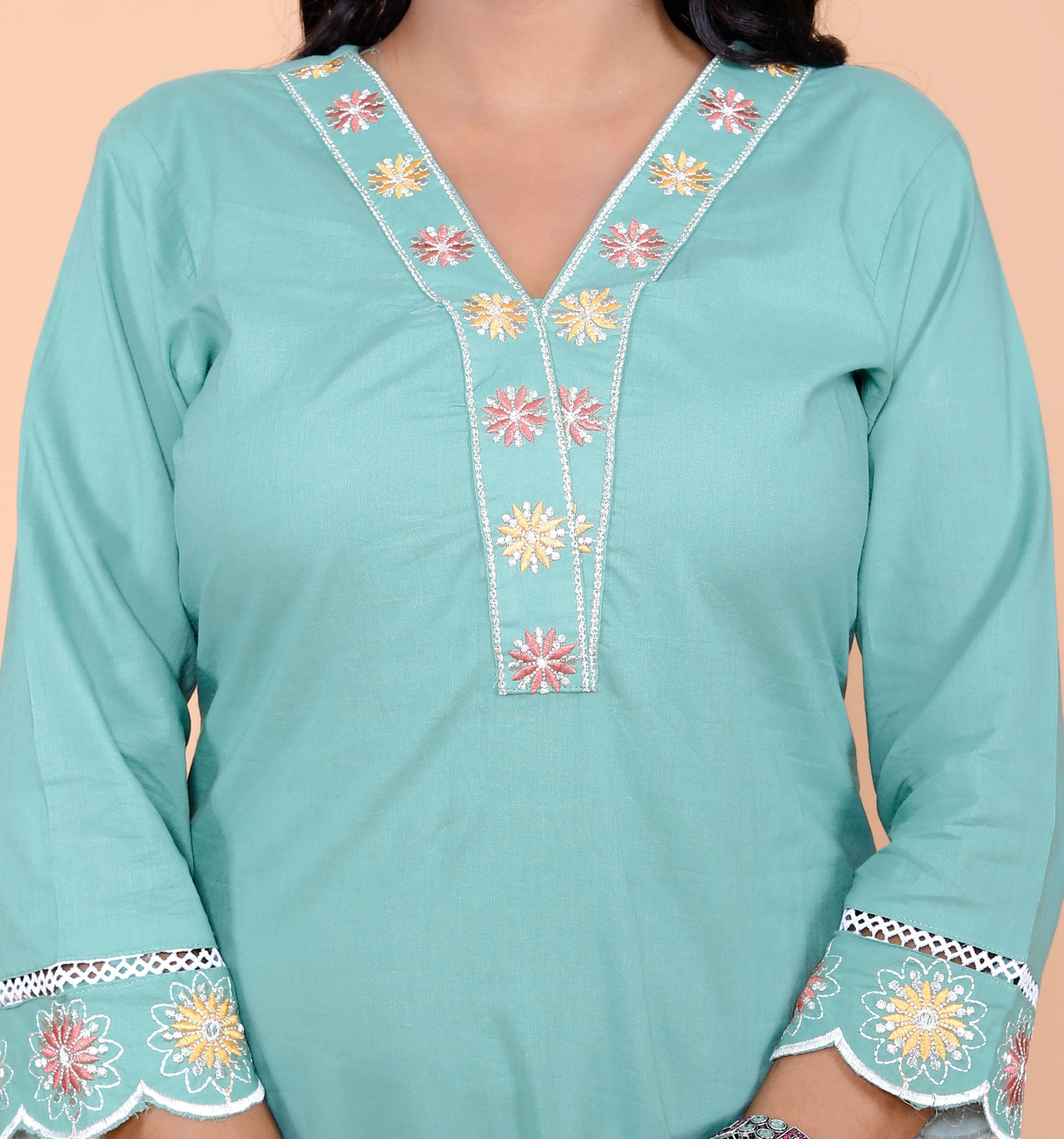 Pure Taj Cotton Embroidered Kurta, Pants & Dupatta Sets