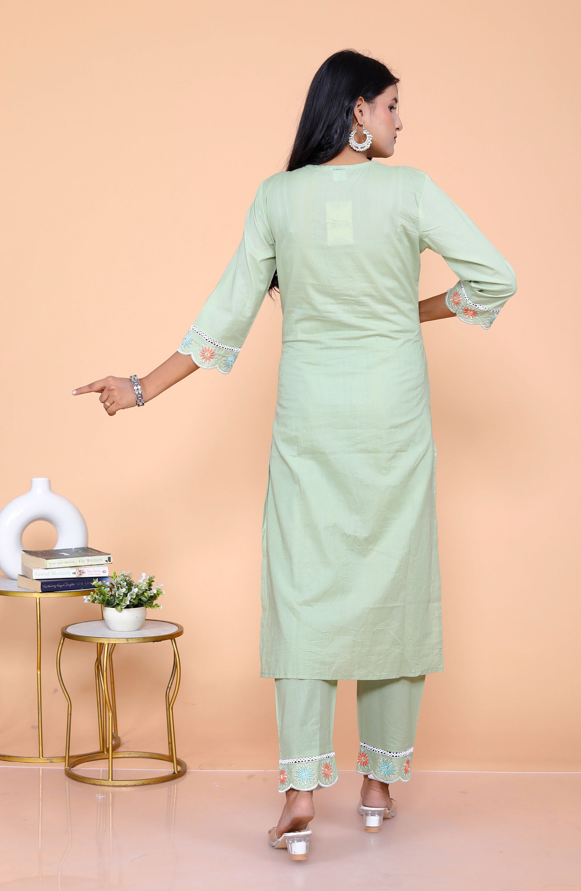 Pure Taj Cotton Embroidered Kurta, Pants & Dupatta Sets