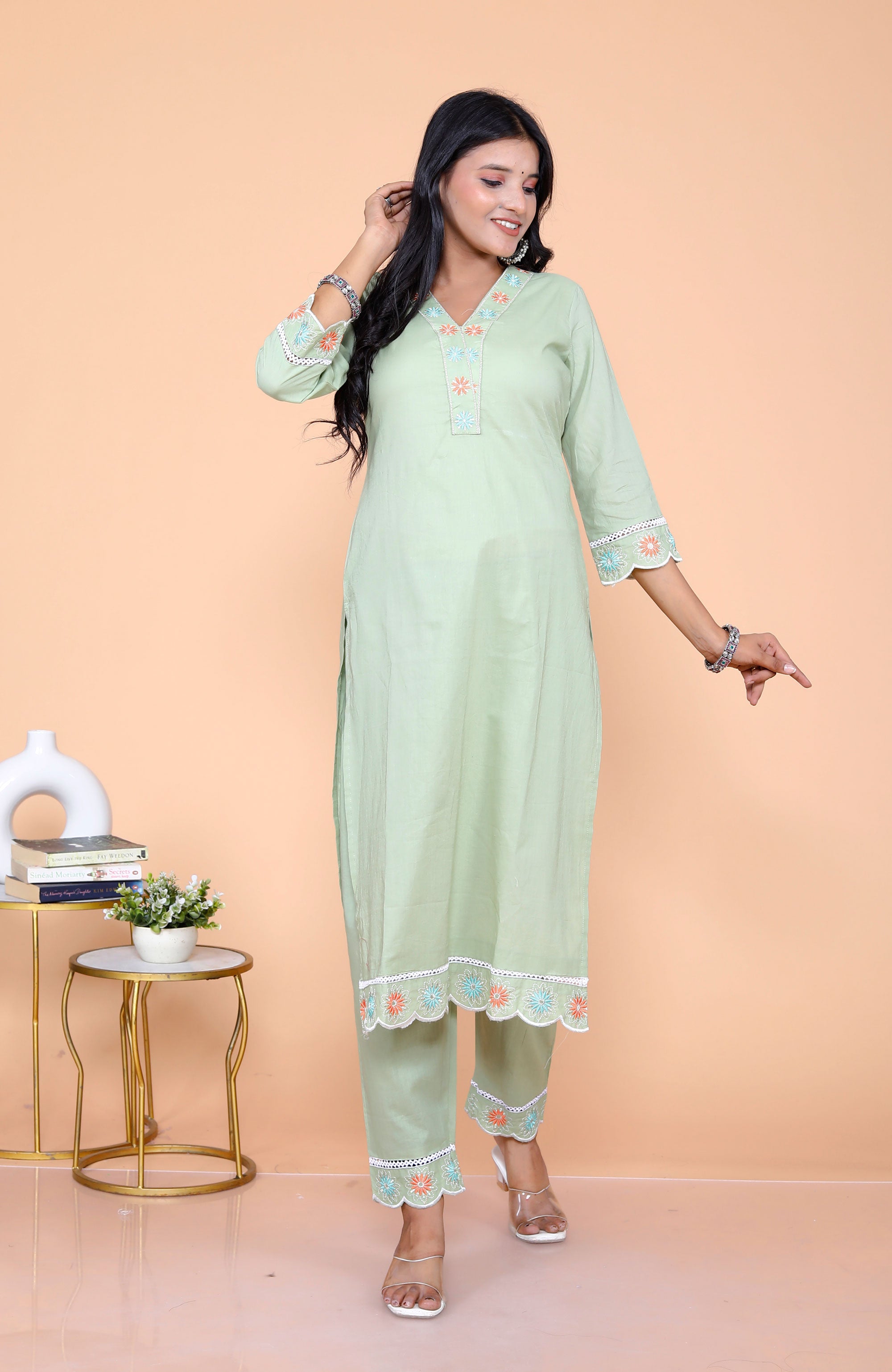 Pure Taj Cotton Embroidered Kurta, Pants & Dupatta Sets