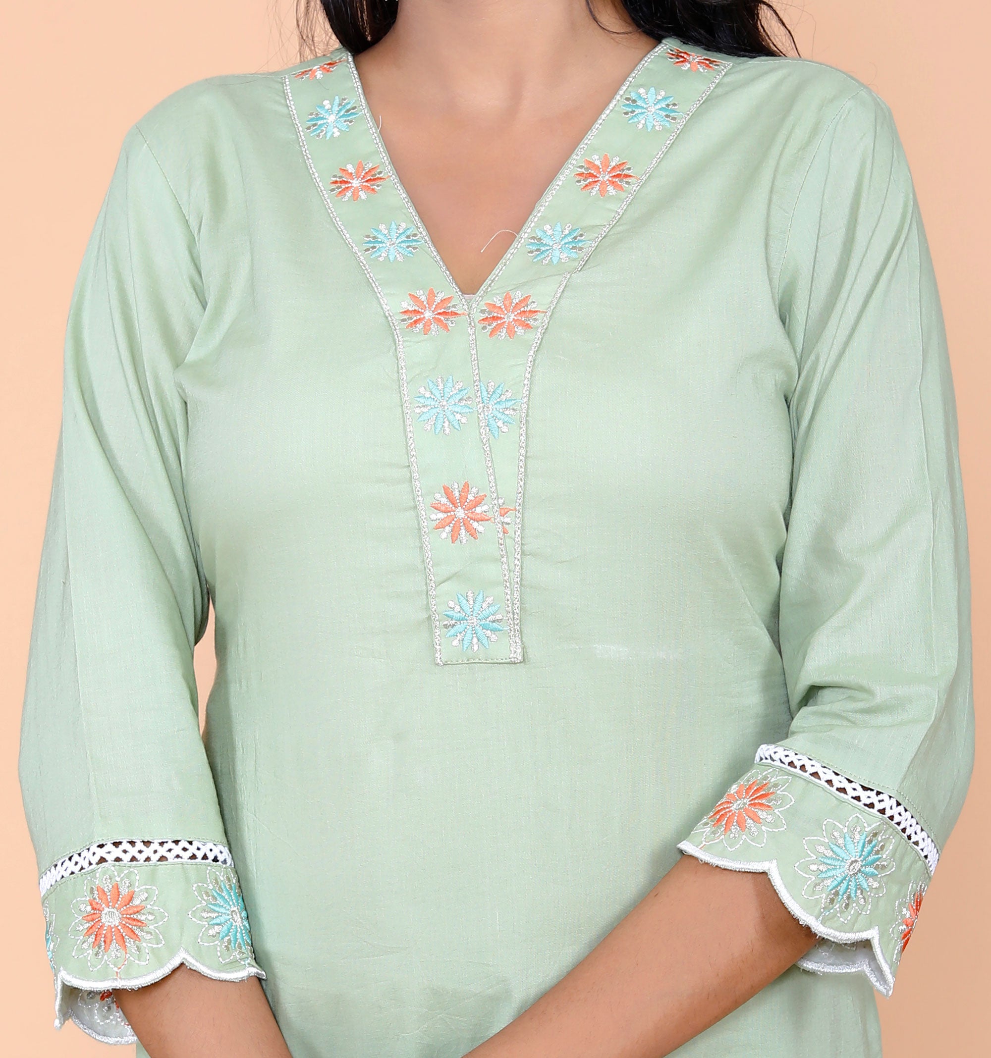 Pure Taj Cotton Embroidered Kurta, Pants & Dupatta Sets