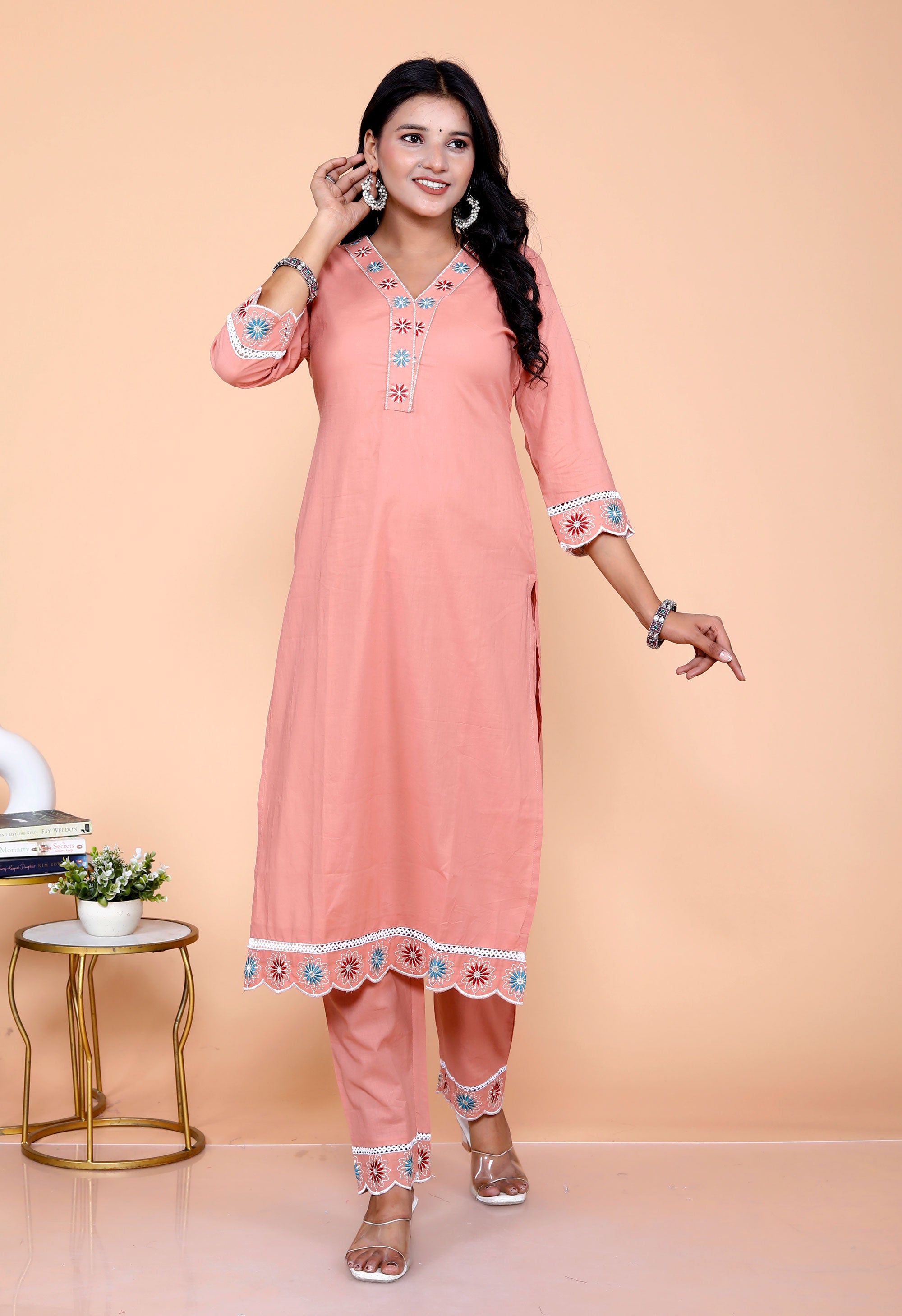 Pure Taj Cotton Embroidered Kurta, Pants & Dupatta Sets