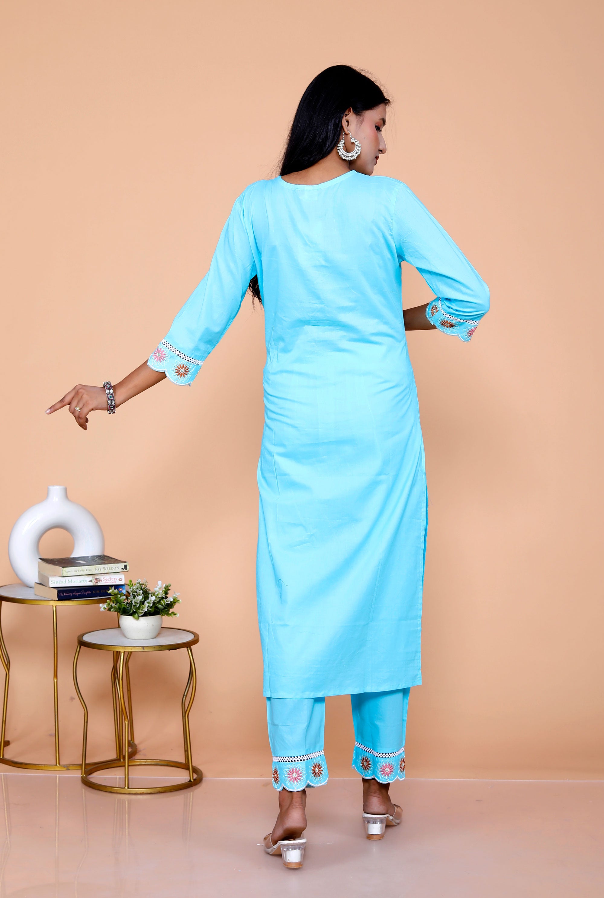 Pure Taj Cotton Embroidered Kurta, Pants & Dupatta Sets