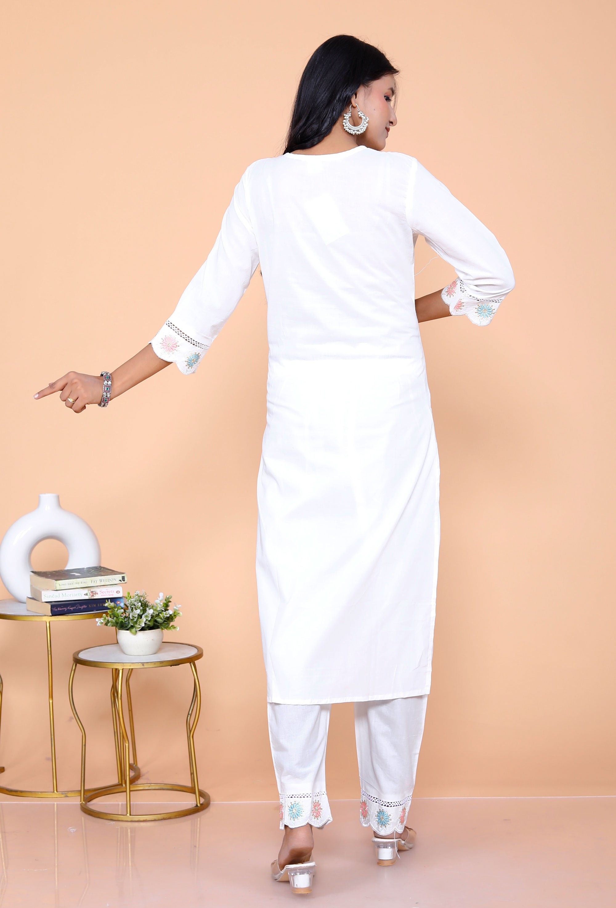 Pure Taj Cotton Embroidered Kurta, Pants & Dupatta Sets