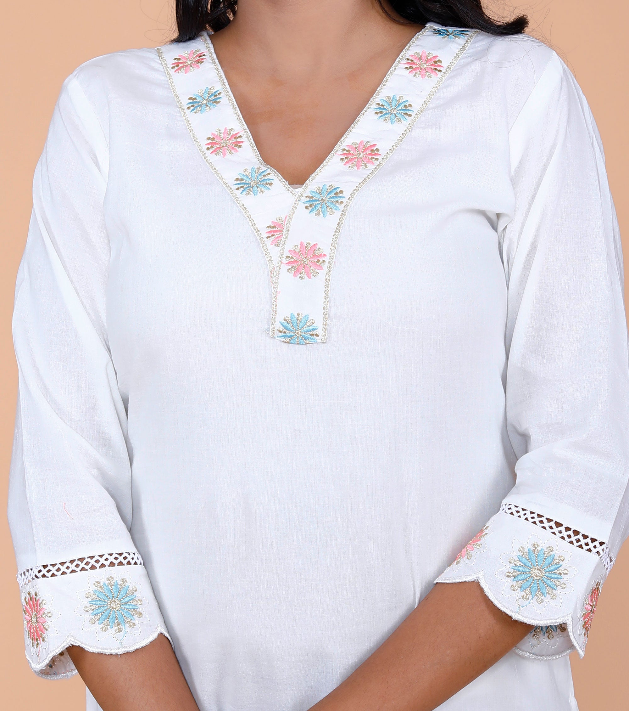 Pure Taj Cotton Embroidered Kurta, Pants & Dupatta Sets